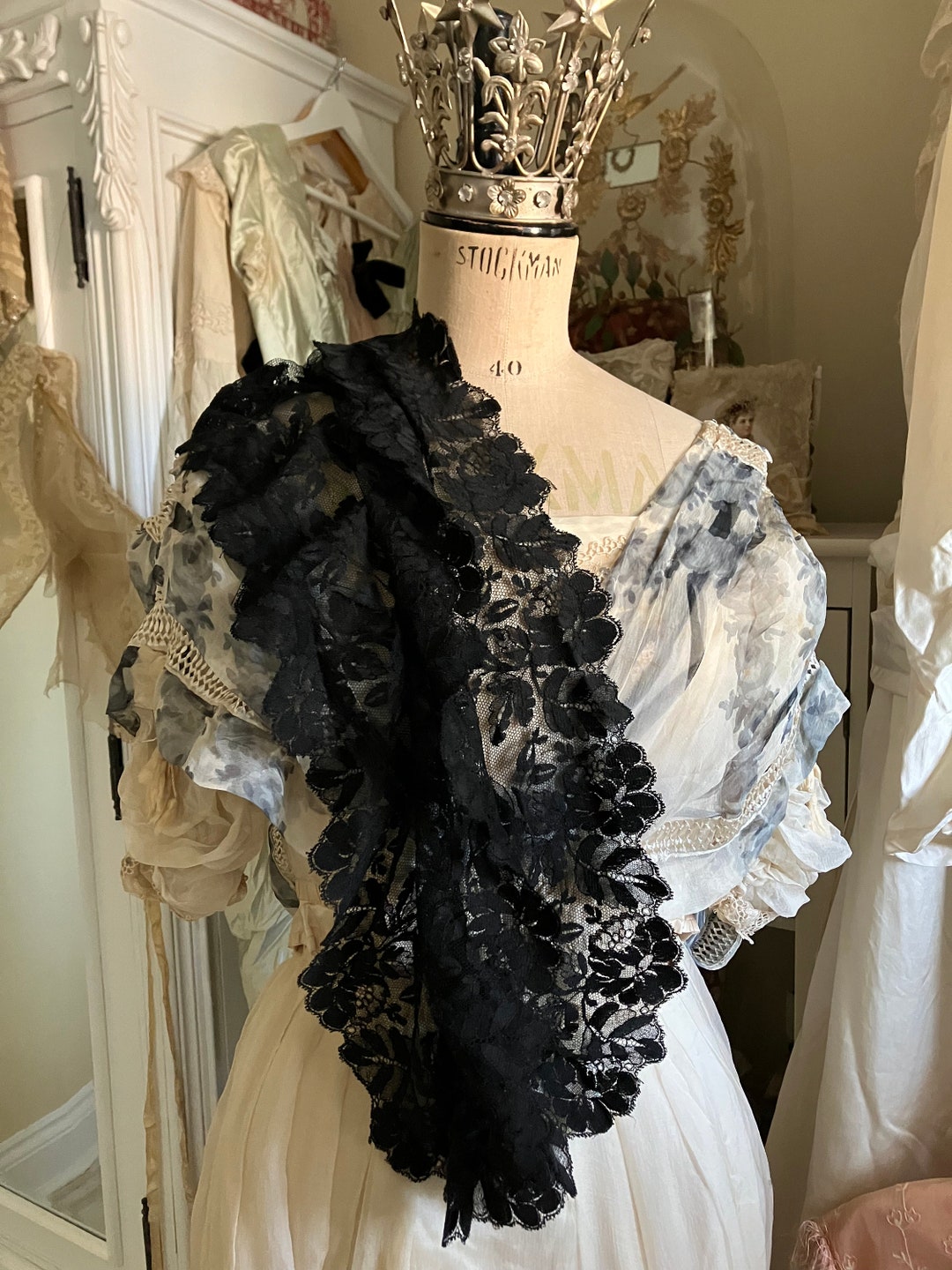 Pretty Antique Black Lace Collar Victorian Antique Lace Etsy