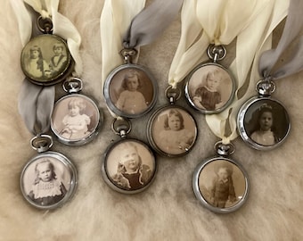 Timeless Angels, Antique pocket Watch housing a Victorian CDV of children, Hanging decoration
