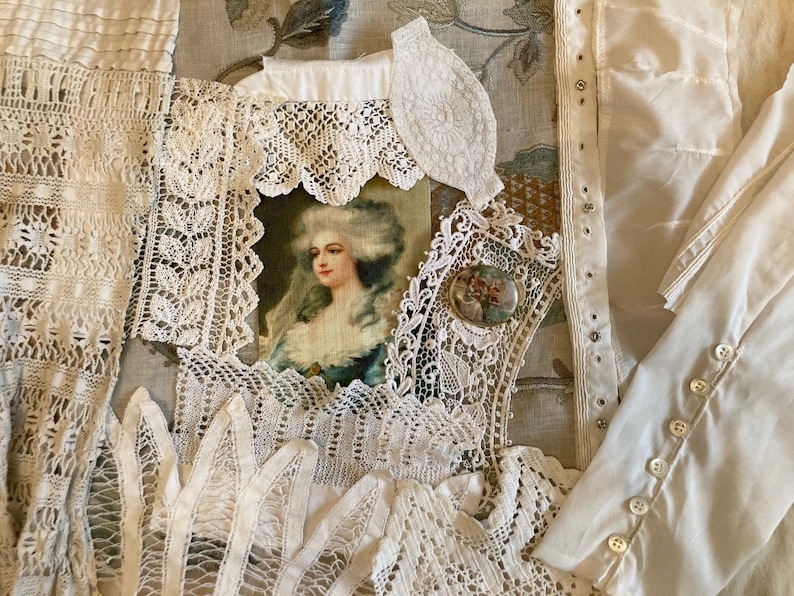 Antique French Lace Journal Inspiration kit Portrait fabric Fabric journal collection Limoges brooch