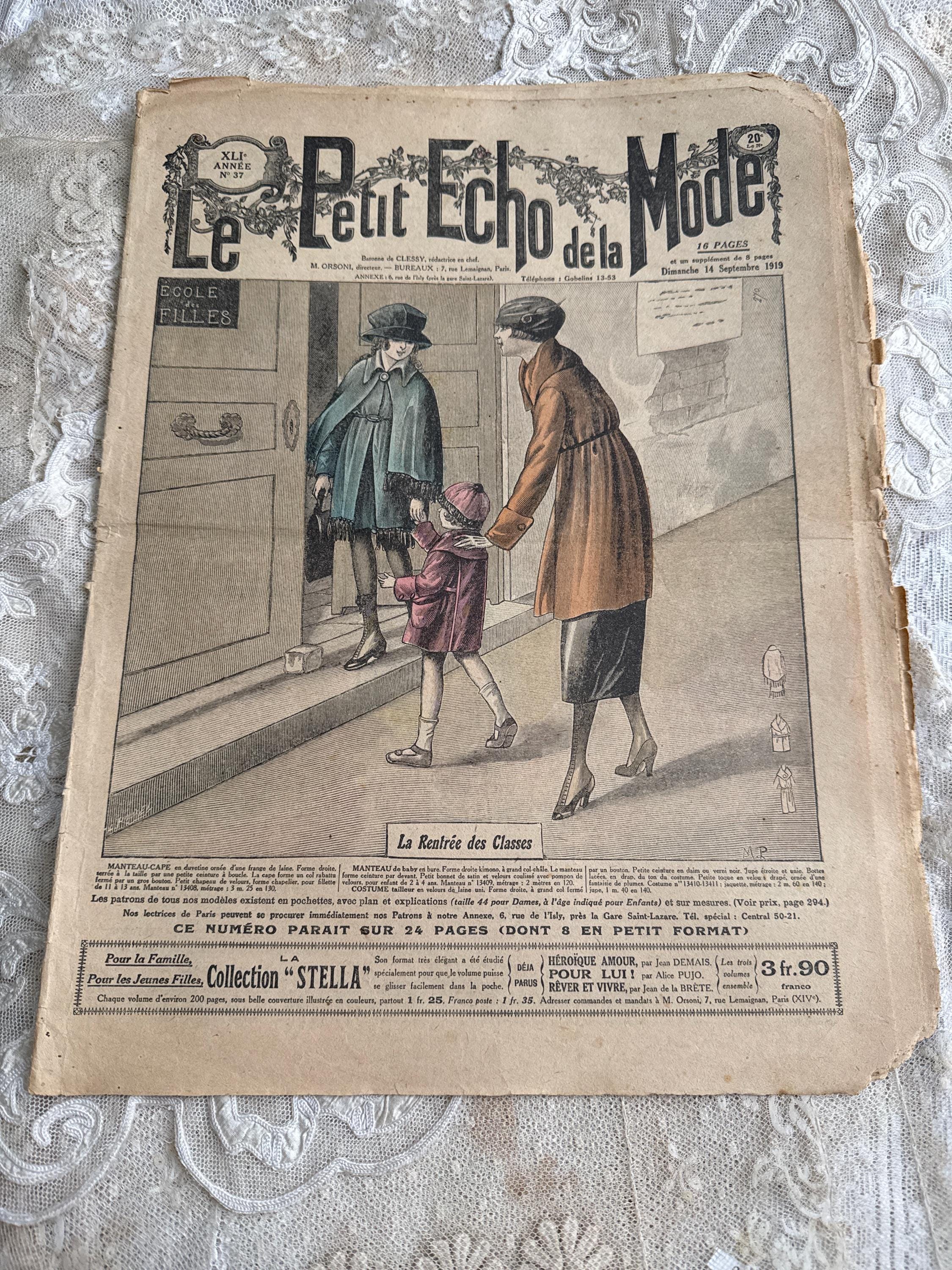 Antique French Fashion Magazine 'le Petit Echo De La Mode' 1918