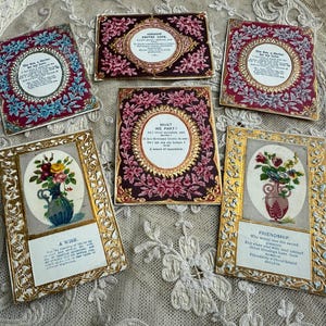 Six Stunning Antique gilt embossed framed Love token Cards Nineteenth Century ref RY