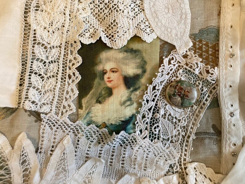Antique French Lace Journal Inspiration kit Portrait fabric Fabric journal collection Limoges brooch