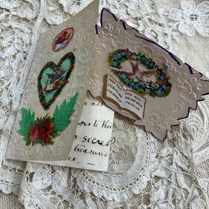 Two Antique embossed paper lace Love Card from 1800&#39;s, Nineteenth Century Lace cards