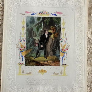 Stunning Quarto Nineteenth Century Despondent Lovers hand made Valentines card  Embossed Card