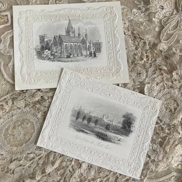 Two Nineteenth Century Victorian Etchings of Oxford on embossed boards