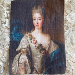 Bellissimo pannello sbiadito stampato con ritratto in tessuto per copertina di diario, tessuto vintage, journaling, punto lento, tessuto artigianale