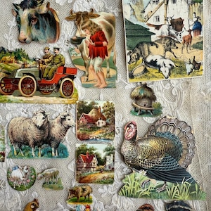 Antique Victorian Farmyard animals album scraps Junk Journal scrapbooking ephemera pack