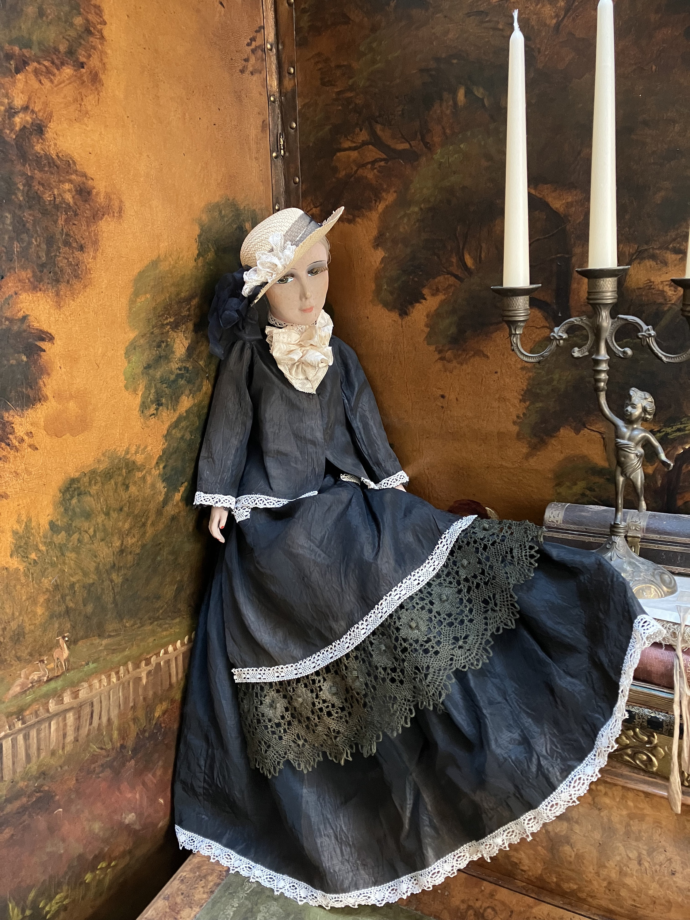 Antique French Boudoir Doll, Straw Hat, Porcelain Legs (75cm) - Etsy