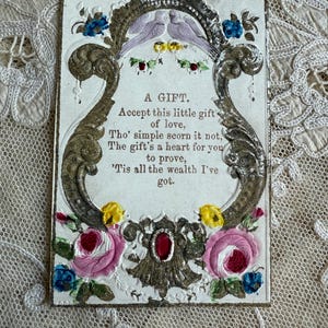 Pretty Nineteenth Century hand painted Valentines card embossed painted details by WOOD