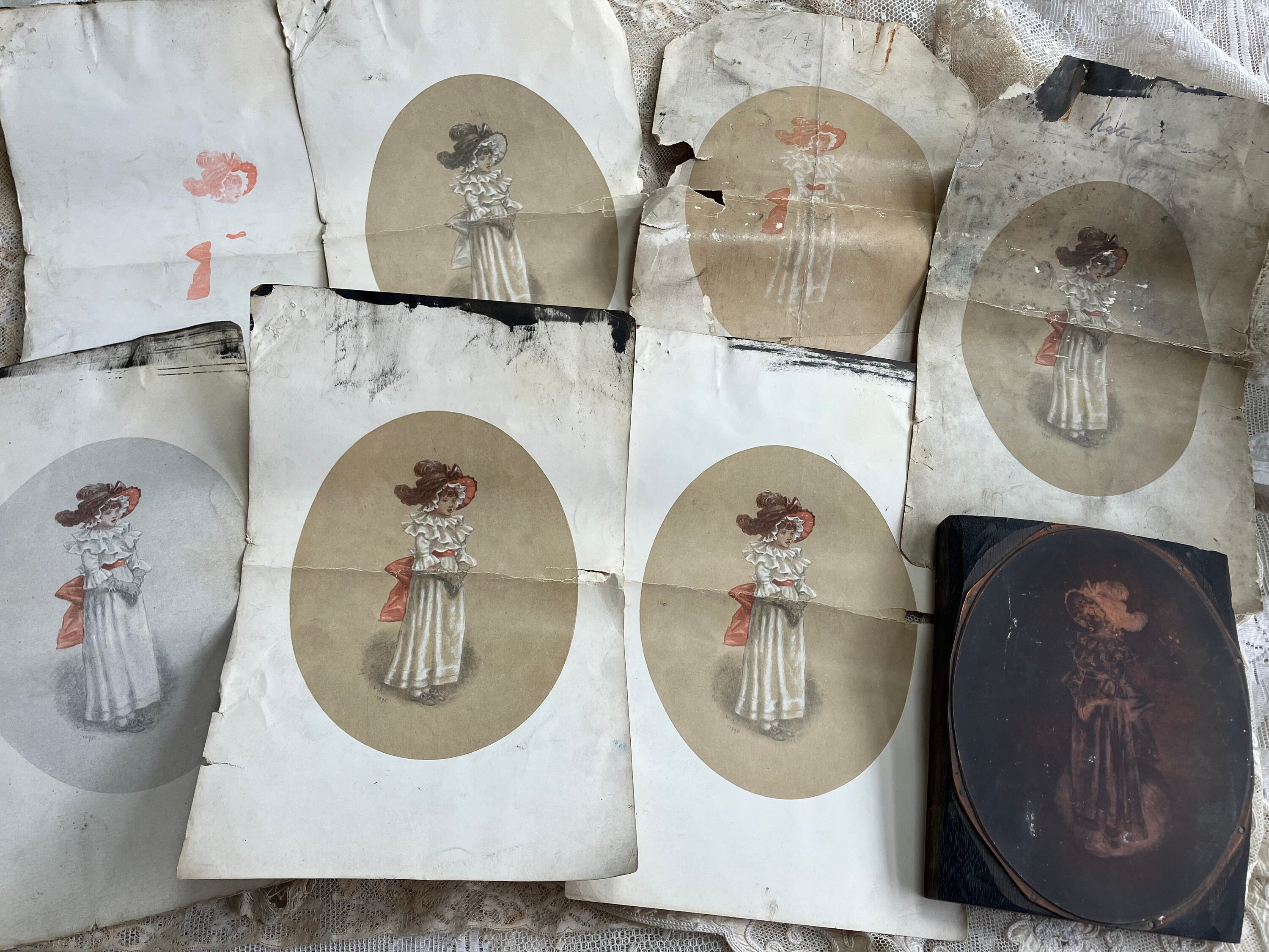 19 世紀のケイト・グリーナウェイのオリジナル銅版画「Waiting」と
