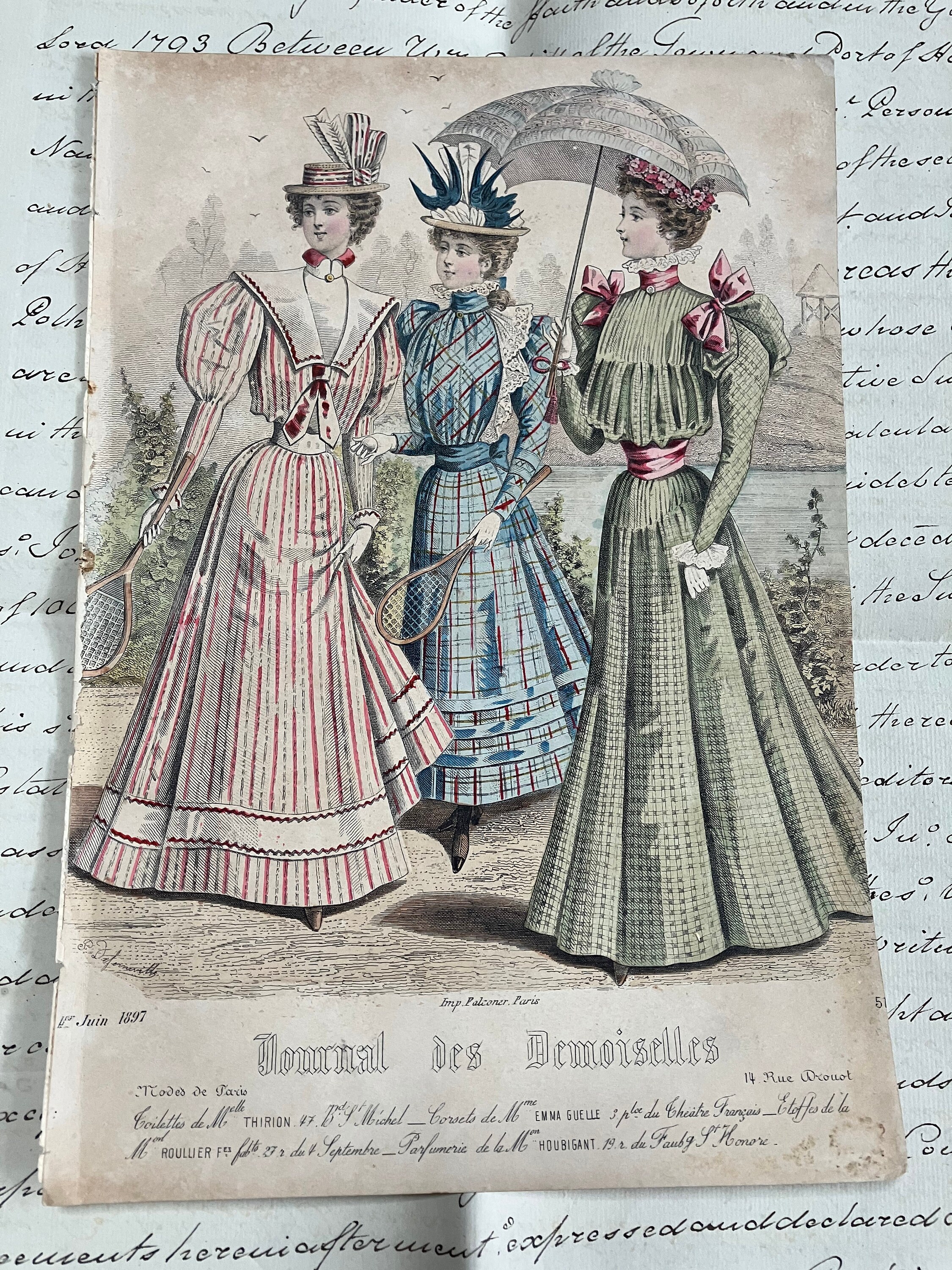 Journal Des Femmes Antique French Hand Coloured Fashion Plate REF