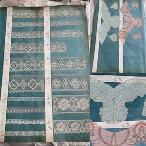 Große antike Nottingham Lace Arbeit Beispielseite, Verkäufer Spitze Sampler Bücher Seite schneidet