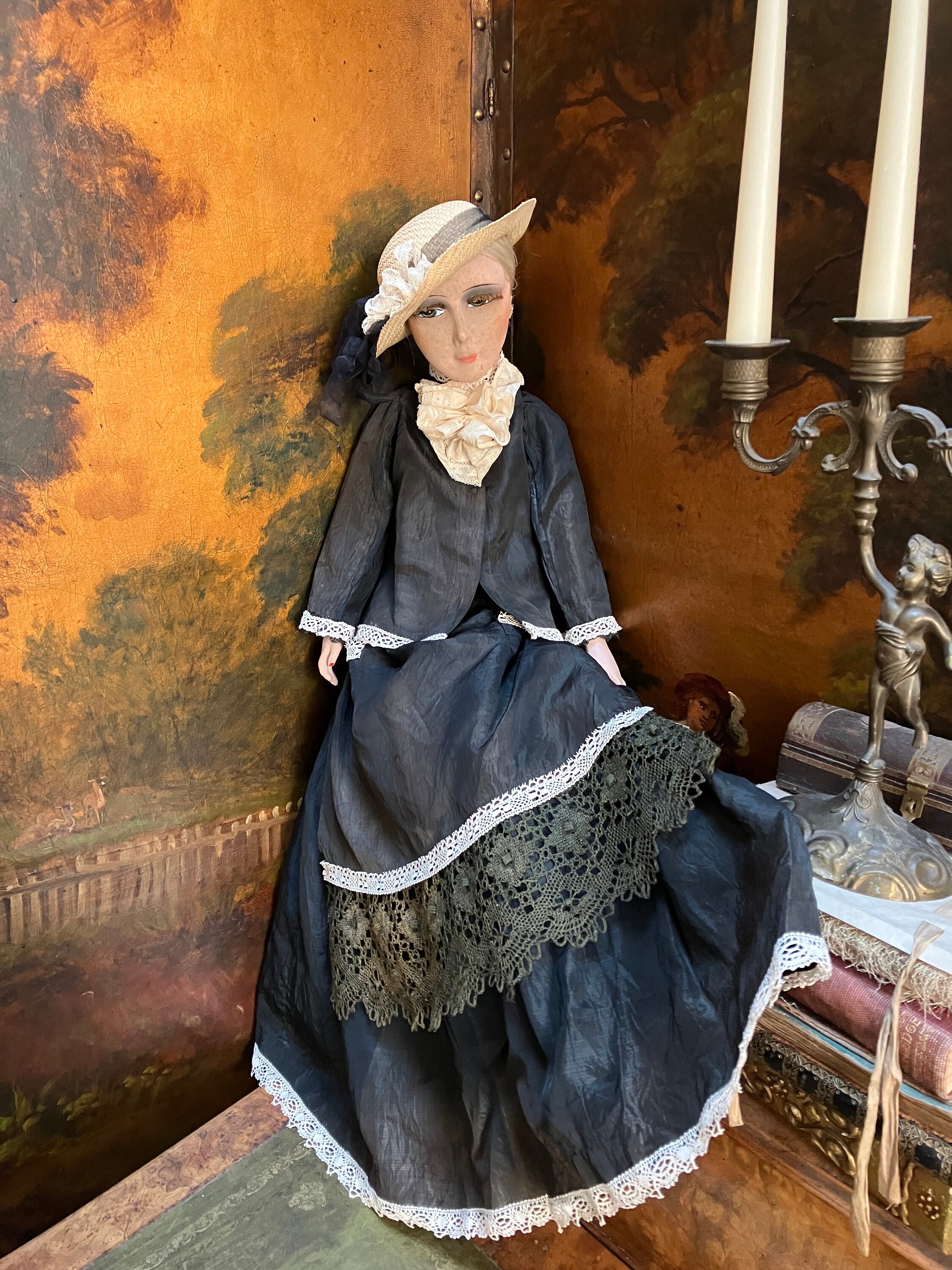 Antique French Boudoir Doll, Straw Hat, Porcelain Legs (75cm) - Etsy