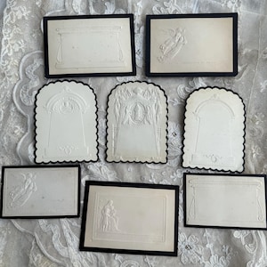 Rare collection de 8 cartes commémoratives, cartes de deuil en relief de Marcus Ward & Co et WOOD