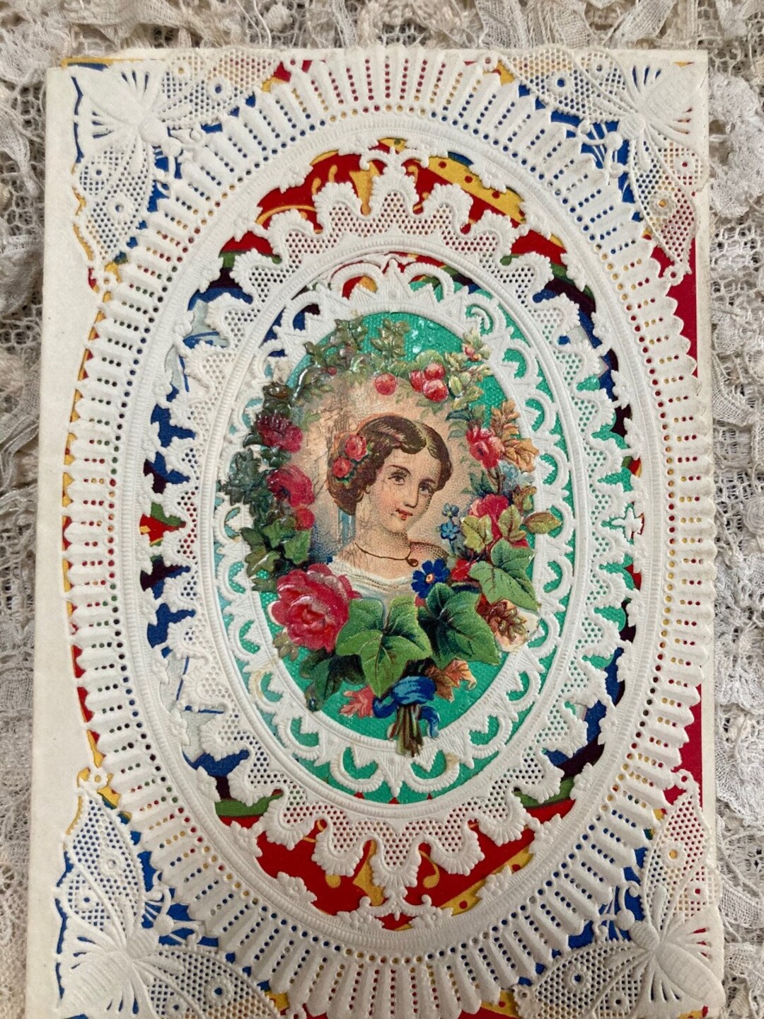 Antique Paper Lace Love Card From 1800's, Century Lace Card