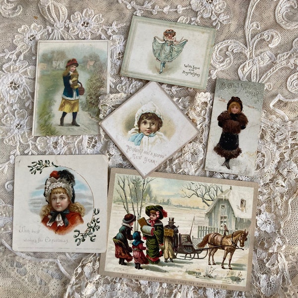 Collection of Antique Christmas Card fronts and cards