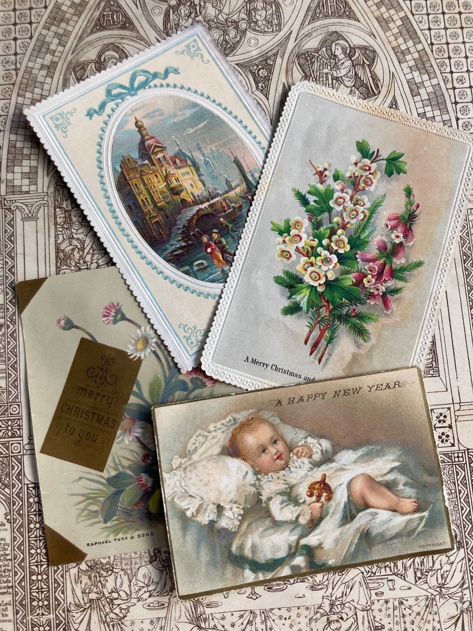 Four Beautiful Victorian Reclaimed Christmas Cards Antique - Etsy