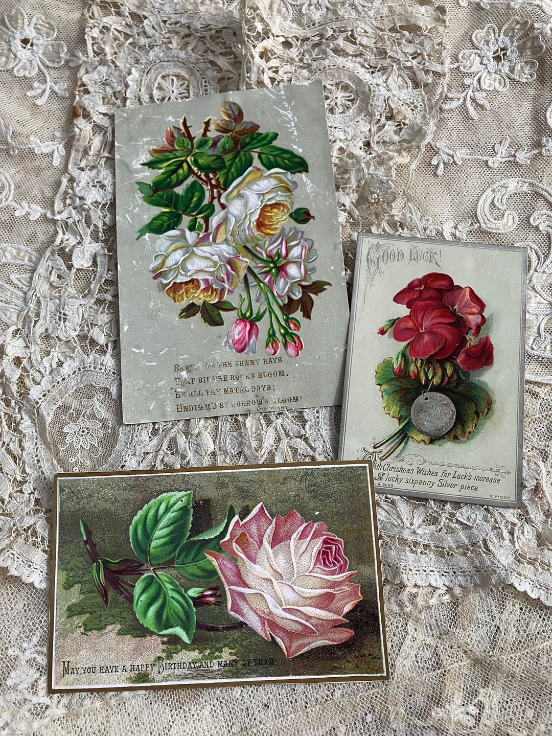 Three Beautiful Antique Greetings Cards Etsy