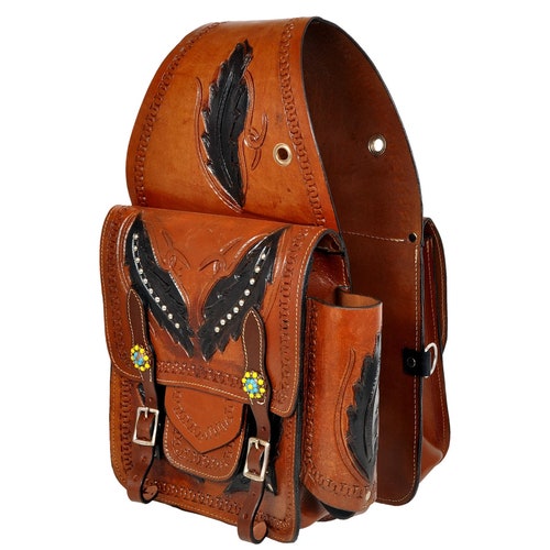 Handmade Basket Weave Tooled Western Horse Leather Saddle Bag Etsy