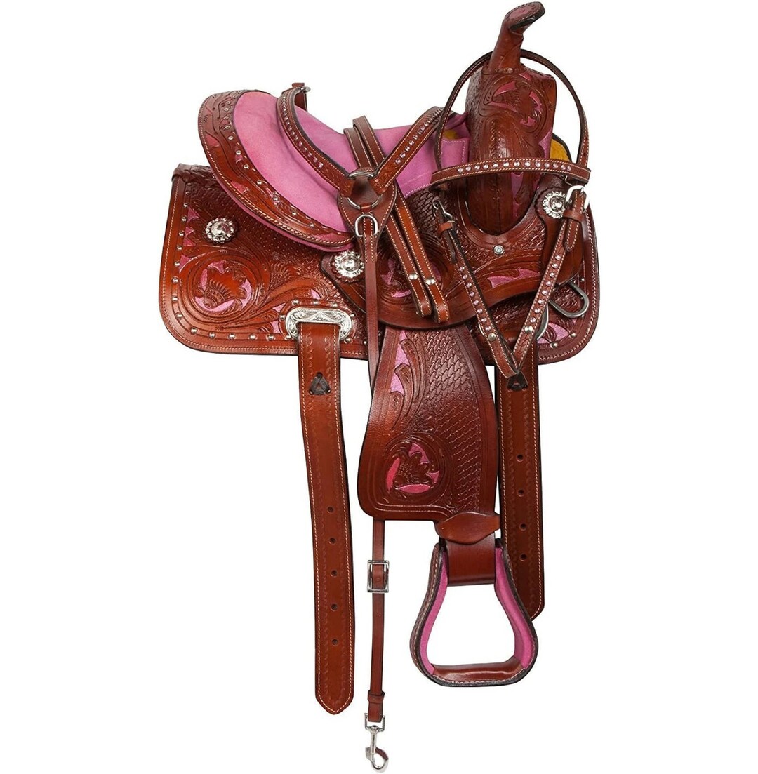 Pink Barrel Racing Premium Pink Western Barrel Racing Horse Show Saddle Floral Tooled ...