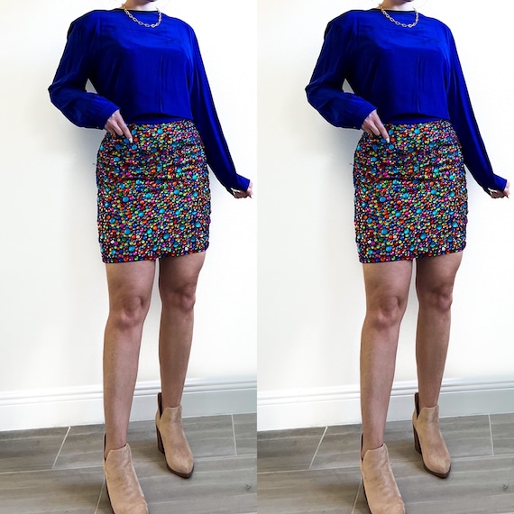 Vintage 80's Heavy Beaded Rainbow Skirt// X by Ch… - image 1