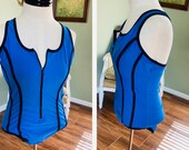 Royal Blue Zip Front Swimsuit Vintage 80 39 s One Piece Newport News Swimwear