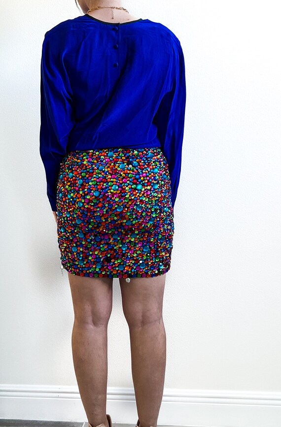 Vintage 80's Heavy Beaded Rainbow Skirt// X by Ch… - image 2