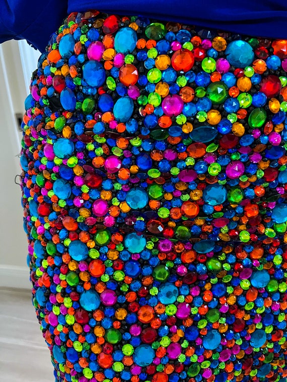 Vintage 80's Heavy Beaded Rainbow Skirt// X by Ch… - image 3