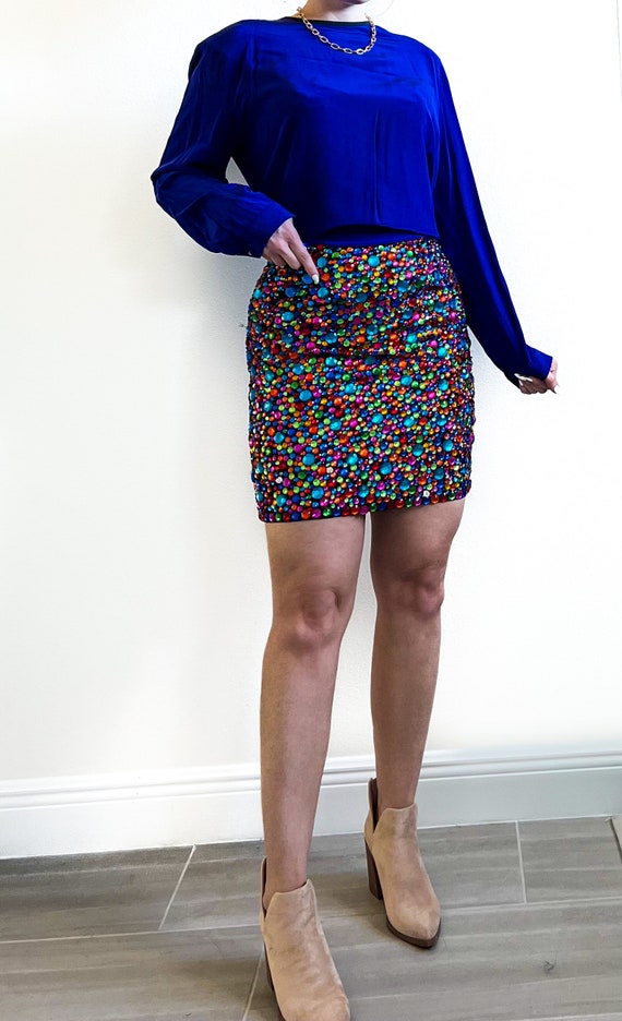 Vintage 80's Heavy Beaded Rainbow Skirt// X by Ch… - image 4