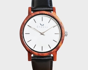 Christmas Gift Watch Wooden Watch Tofino Rosewood Black Wood Leather Band Stainless Steel Watch Wristwatch Women Unisex
