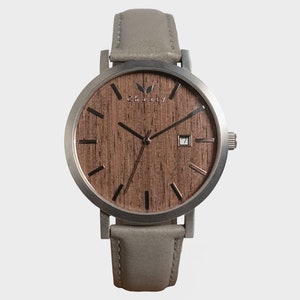 CWA Watch Wooden Watch Revel Walnut Silver Grey Wood Leather Band Stainless Steel Watch Watch Men Women Unisex