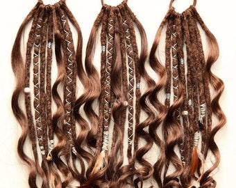 Dreads on hairband |Crochet Dreadlocks|Sythetic set warm brown caramel hair extensions wave locks witchy goth dark moon