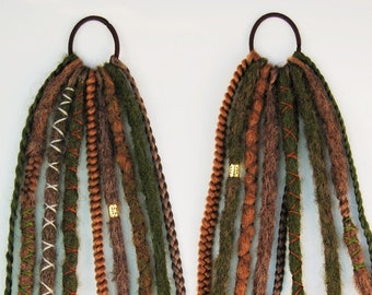 Dreads am Haarband | Dreadlocks häkeln | Kunststoff-Set | Waldhexe Grün Braun Fee Hippie Natur