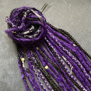 Heks Halloween Dreads op elastiek |Dreadlocks Synthetische Feeën Charmes Vlechten| Paars Zwart lila extensies kleurrijke haakwerk