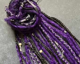 Dreadlocks Halloween Sorcière sur élastique | Dreadlocks Synthétiques Breloques Fées Tresses | Extensions de crochet colorées violettes, noires et lilas