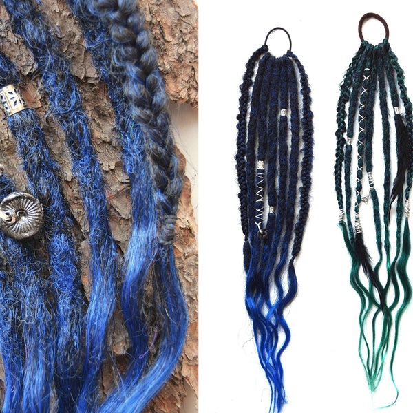 Dreads on hairband | Crochet Dreadlocks Handmade | Synthetic extensions set | Slytherin green| Ravenclaw blue| Temporary ponytail