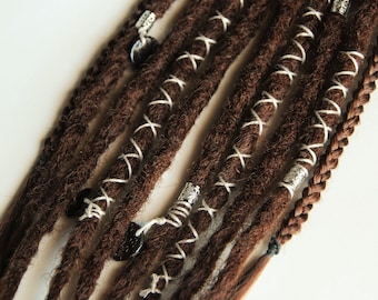 Dreads on hairband | Crochet Dreadlocks | Sythetic set | Forest Witch Dark warm Brown Bronze Hair extensions Boho Hippie Kanekalon Handmade