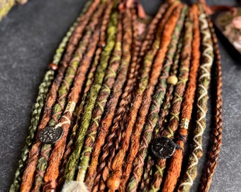 JENGIBRE VERDE | Rastas con diadema | Rastas de ganchillo | Set sintético | Cola de caballo estilo bruja del bosque, verde jengibre, naranja, rojo, hada, hippie, bohemio, LARP