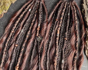 CHÂTAIGNIER | Dreads sur serre-tête | Dreadlocks au crochet | Ensemble synthétique | Sorcière des forêts Vert Gingembre Orange Rouge Fée Hippie Boho GN Queue de cheval