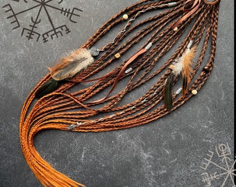 GINGER Braids Locks on elastic band Red Copper Foxy Cool Crochet Dreadlocks Handmade Synthetic hair extensions set Temporary Ponytail