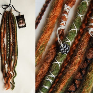 Dreads on hairband | Crochet Dreadlocks | Sythetic set | Forest Witch Green Ginger Orange Red Fairy Brown Natural Hippie Boho Larp Ponytail