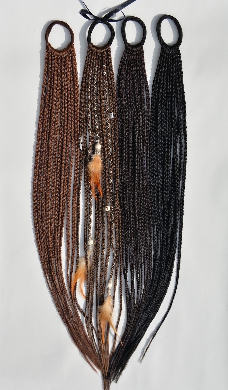 Braids Locks on elastic band Brown Black Blonde Cool Crochet Dreadlocks Handmade Synthetic hair extensions set Temporary Ponytail image 5