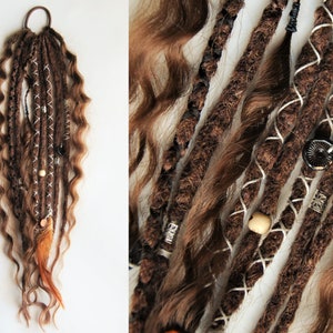 Dreads on hairband |Crochet Dreadlocks|Sythetic set warm brown caramel hair extensions wave locks witchy goth dark moon