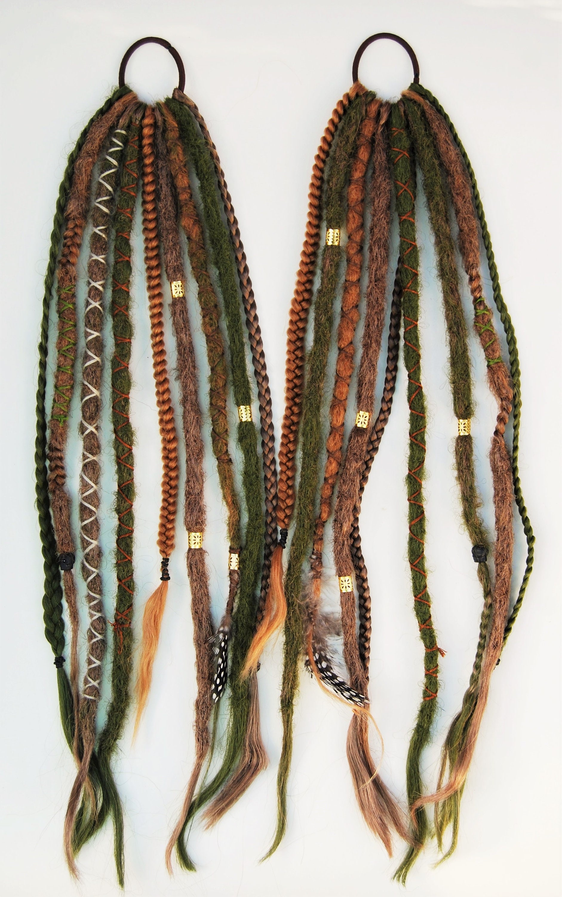 Dreads on hairband | Crochet Dreadlocks | Sythetic set | Forest Witch Green Brown Fairy Hipppie Nature