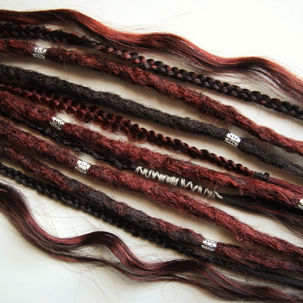 Redoutait sur le bandeau | Dreadlocks au crochet| Ensemble synthétique Auburn vin rouge profond bordeaux châtain cheveux extensions de vagues mèches sorcière goth lune noire