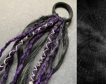 Witch Halloween Dreads on elasticband |Dreadlocks Synthetic Fairy Charms Braids| Purple Black lilac extensions colorful crochet