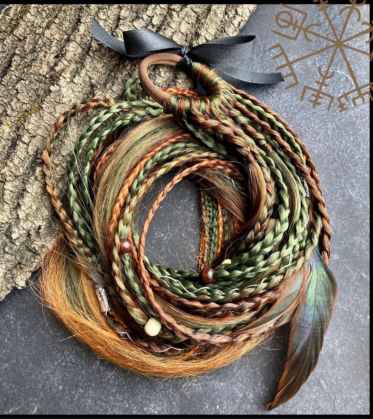 GREEN GINGER | Braids Extensions Locks on elastic band Forest Dreadlocks Handmade Synthetic hair extensions set Temporary Ponytail