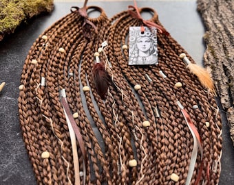BROWN & BLACK | Braids Locks on elastic band Cool Crochet Dreadlocks Handmade Synthetic hair extensions set Temporary Ponytail Hippie Viking