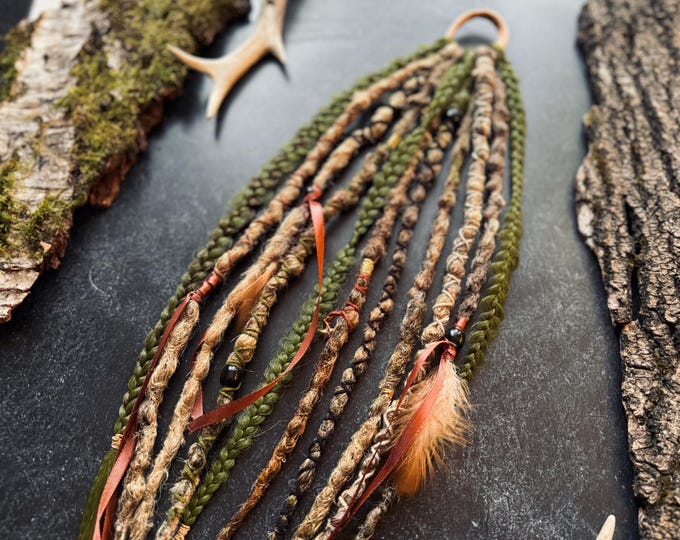 Mix Blonde Green Dreads Braids Extensions Locks on Elastic Band Forest