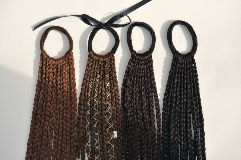 Braids Locks on elastic band Brown Black Blonde Cool Crochet Dreadlocks Handmade Synthetic hair extensions set Temporary Ponytail image 4